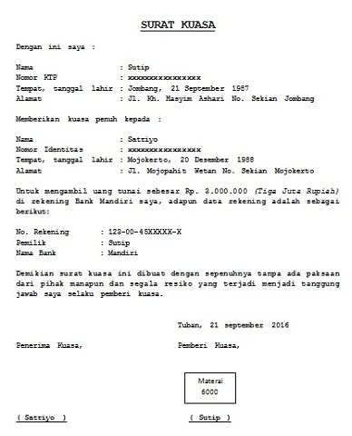 Detail Bentuk Surat Kuasa Nomer 46