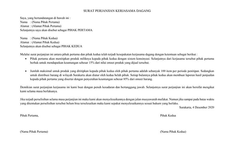 Detail Bentuk Surat Perjanjian Nomer 39