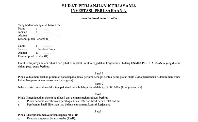 Detail Bentuk Surat Perjanjian Nomer 40