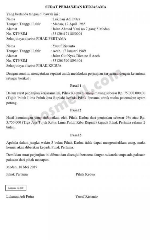 Detail Bentuk Surat Perjanjian Nomer 49