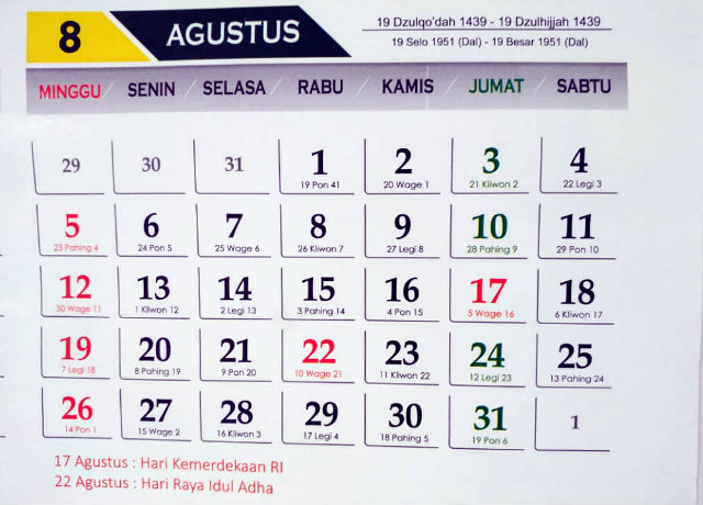 Agustus Kalender 2018 - KibrisPDR