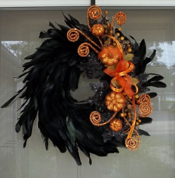 Detail Black Feather Halloween Wreath Nomer 12