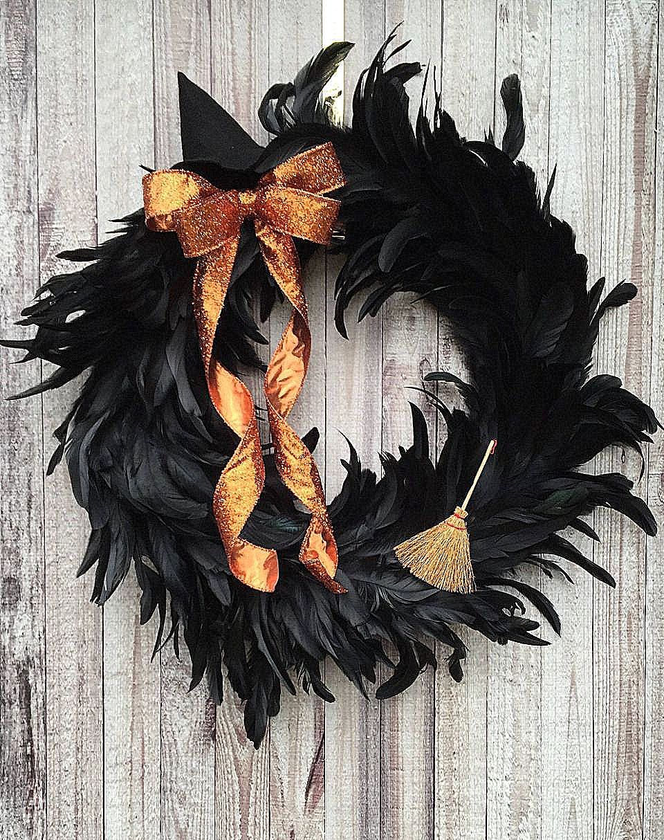 Detail Black Feather Halloween Wreath Nomer 6