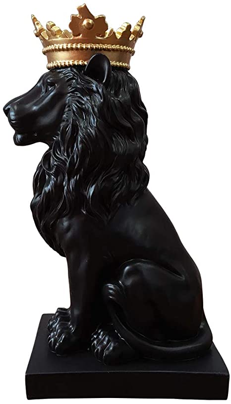 Detail Black Lion Statue With Gold Crown Nomer 9