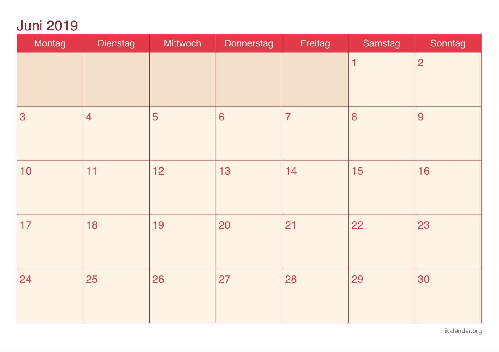 Juni 2019 Kalender - KibrisPDR