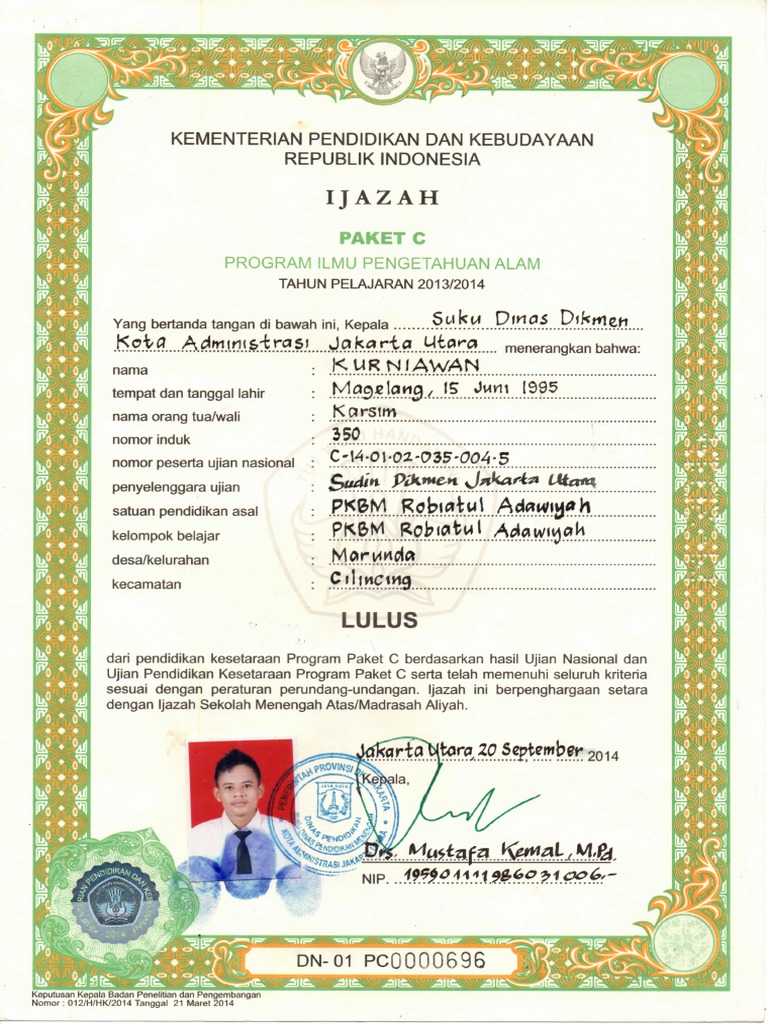 Detail Blangko Ijazah Paket C Nomer 2