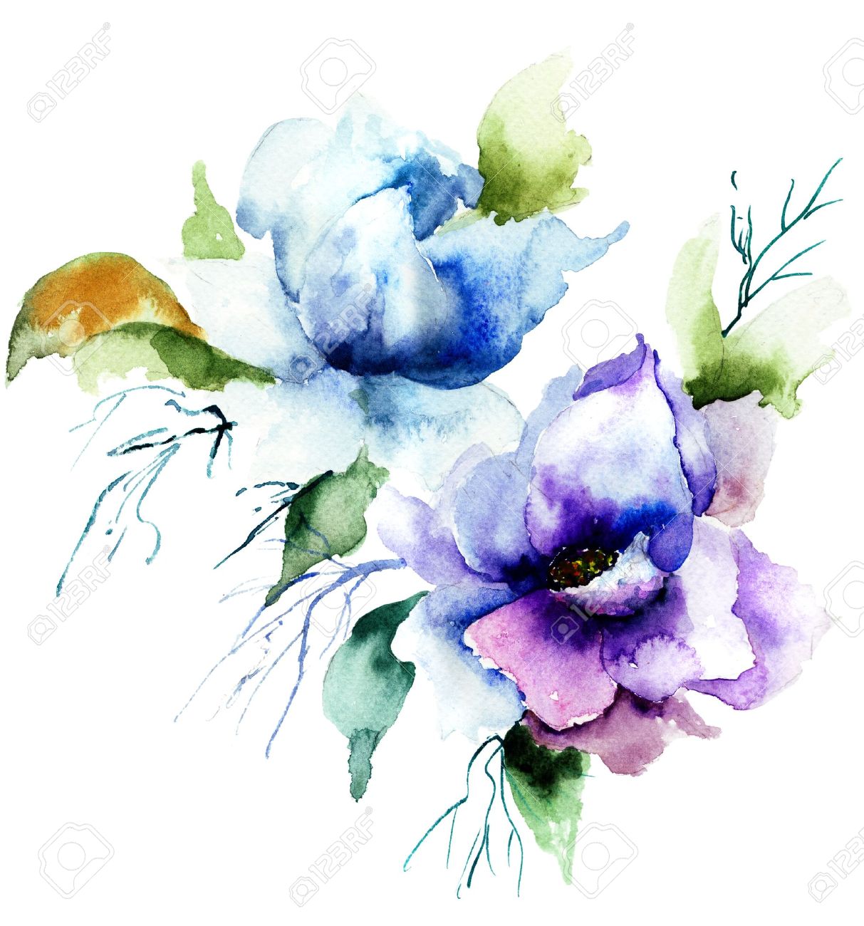 Detail Blue Flower Watercolor Nomer 18