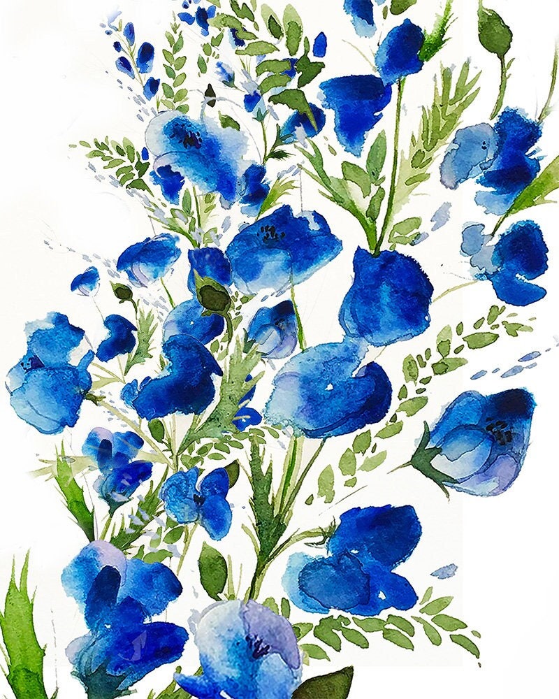 Detail Blue Flower Watercolor Nomer 37