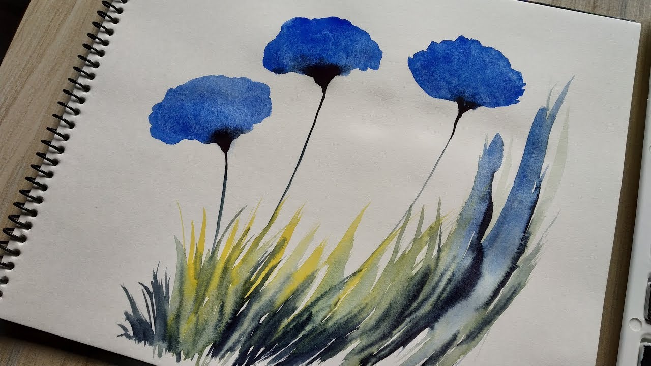 Detail Blue Flower Watercolor Nomer 42