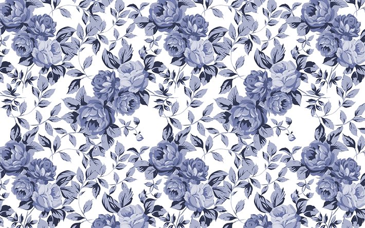 Detail Blue Vintage Floral Background Nomer 16