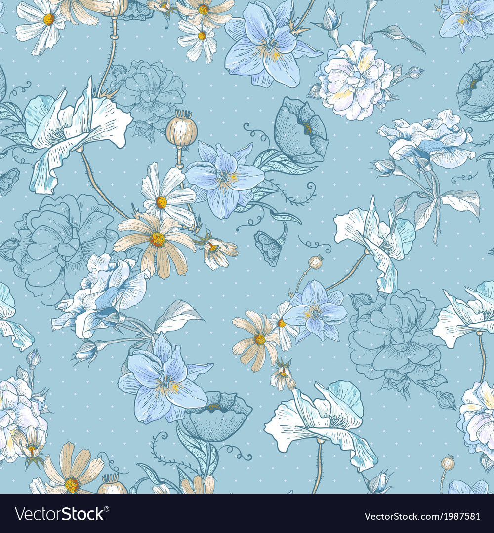 Detail Blue Vintage Floral Background Nomer 3