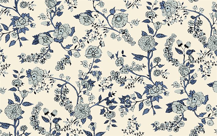 Detail Blue Vintage Floral Background Nomer 31