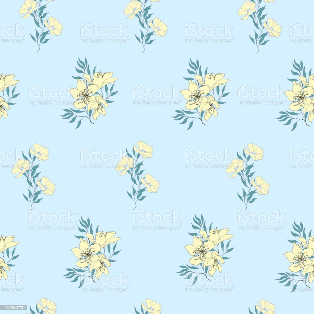 Detail Blue Vintage Floral Background Nomer 48