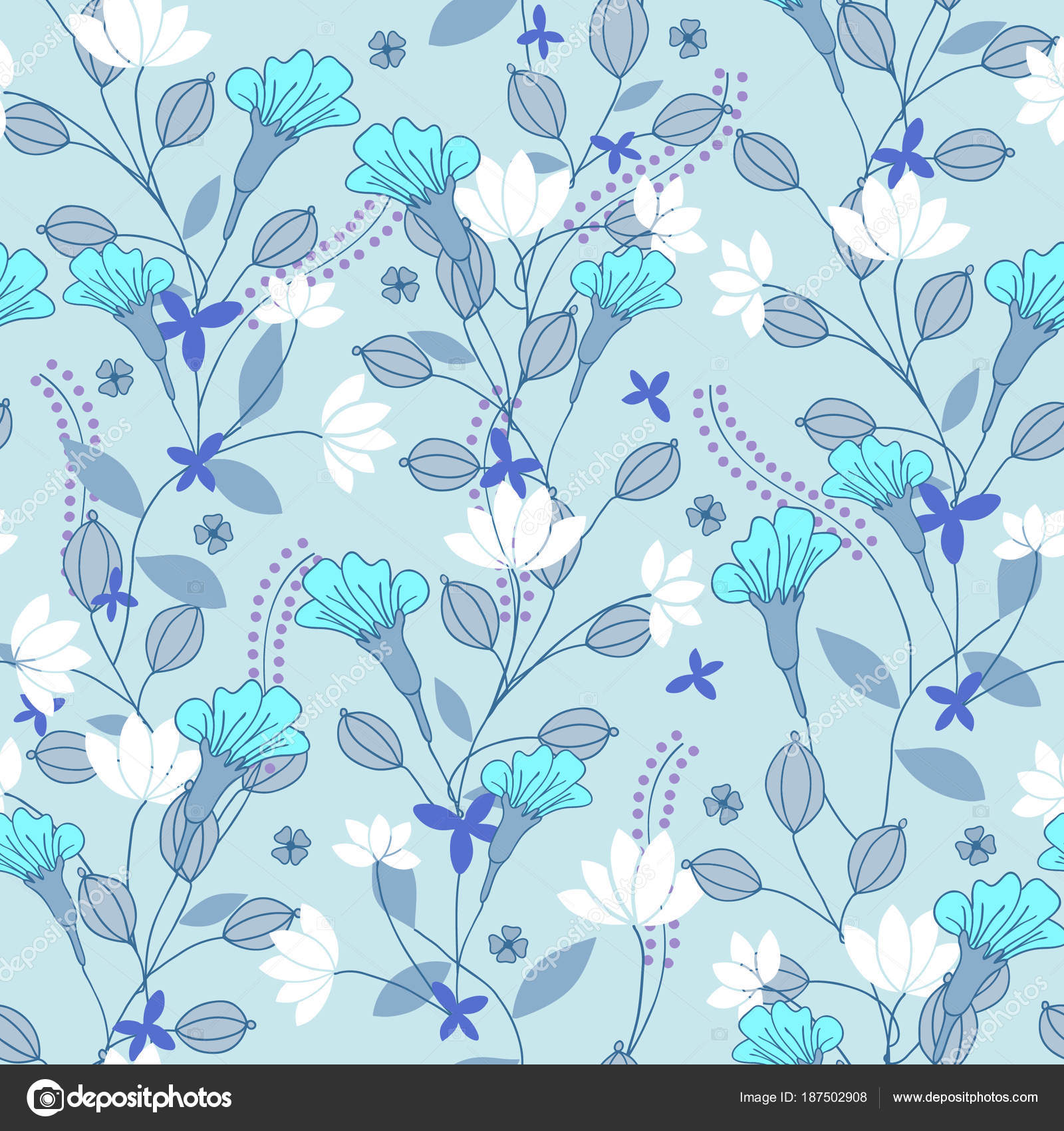 Detail Blue Vintage Floral Background Nomer 53