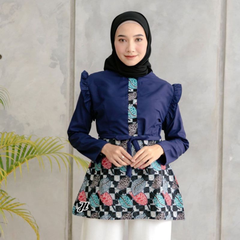 Detail Blus Batik Kombinasi Polos Modern Nomer 35