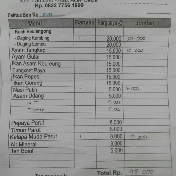 Detail Bon Rumah Makan Nomer 36