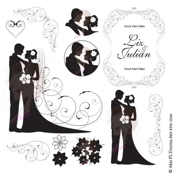 Detail Bride And Groom Silhouette Wedding Clipart Nomer 21