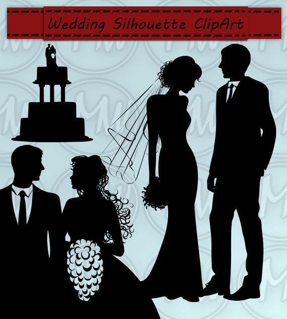 Detail Bride And Groom Silhouette Wedding Clipart Nomer 42