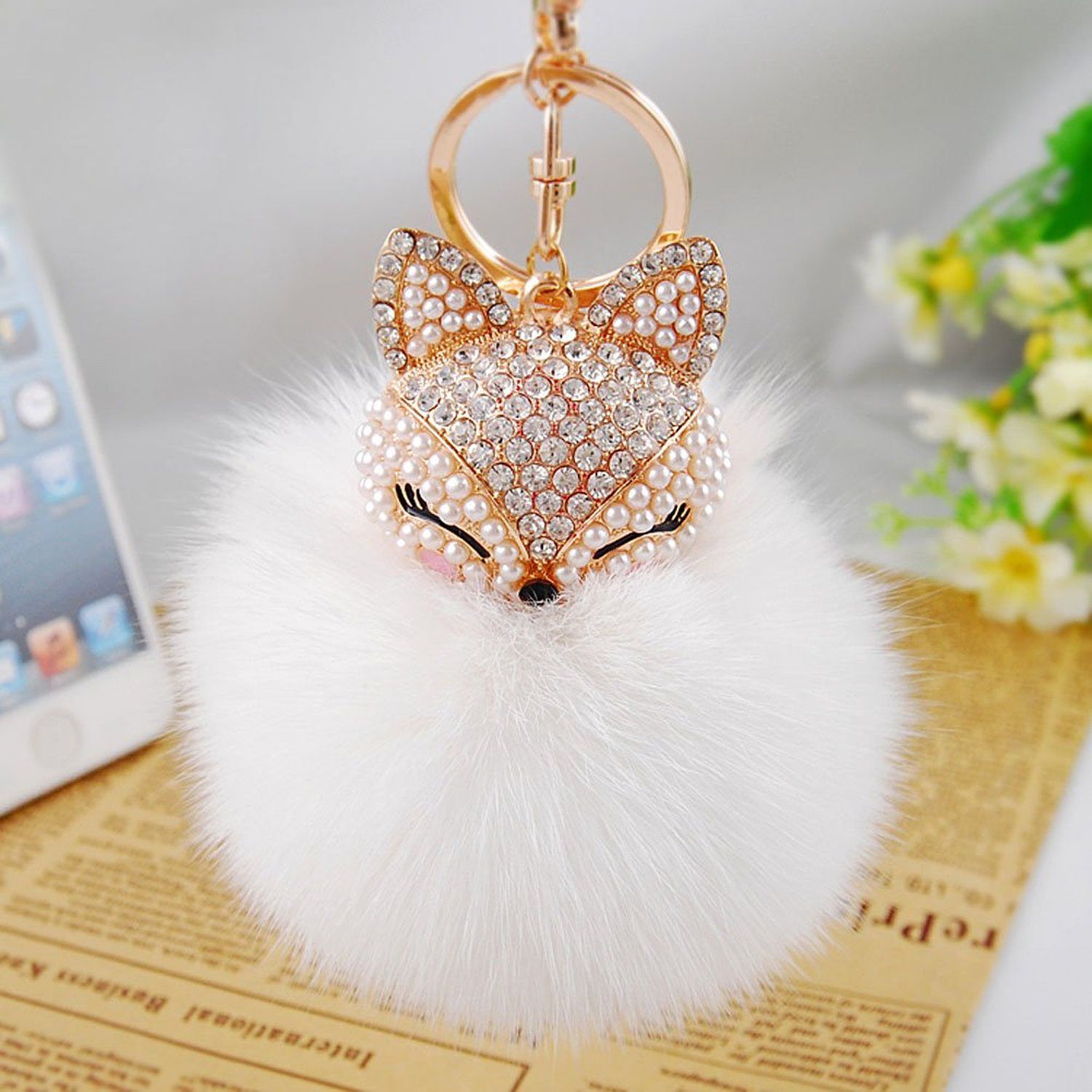 Detail Fox Fur Ball Keychain Nomer 13