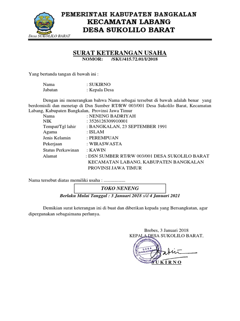 Detail Buat Surat Keterangan Usaha Nomer 29