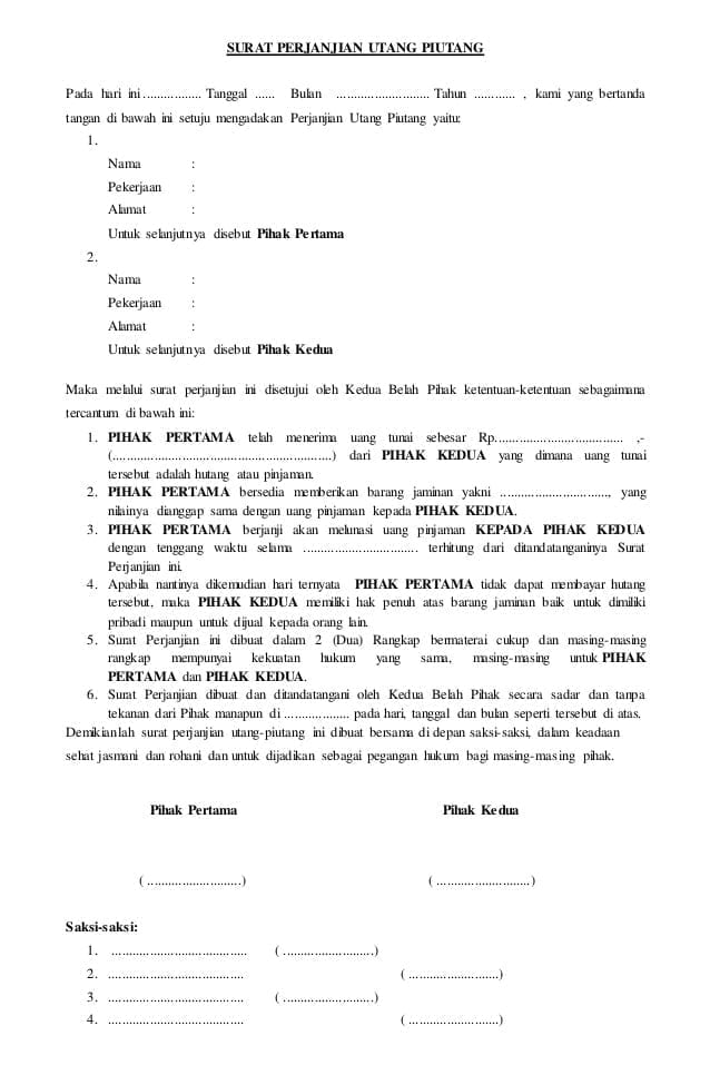 Detail Buat Surat Perjanjian Hutang Nomer 2