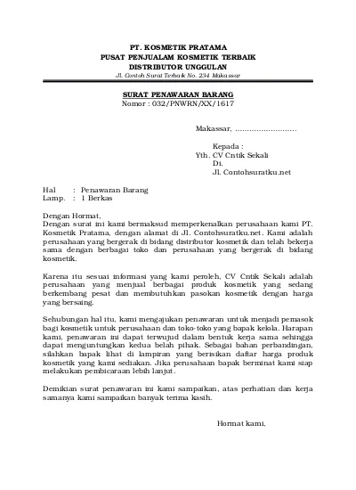 Detail Buatlah Contoh Surat Penawaran Barang Nomer 15