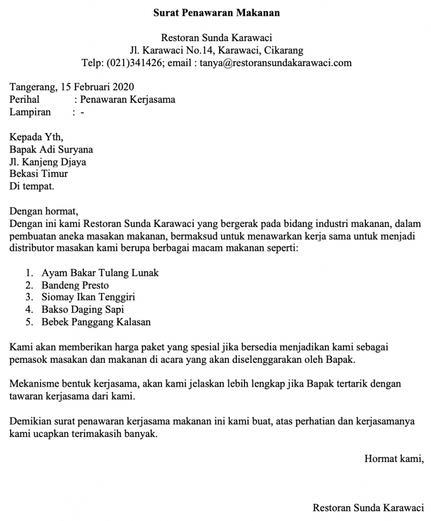 Detail Buatlah Contoh Surat Penawaran Barang Nomer 57