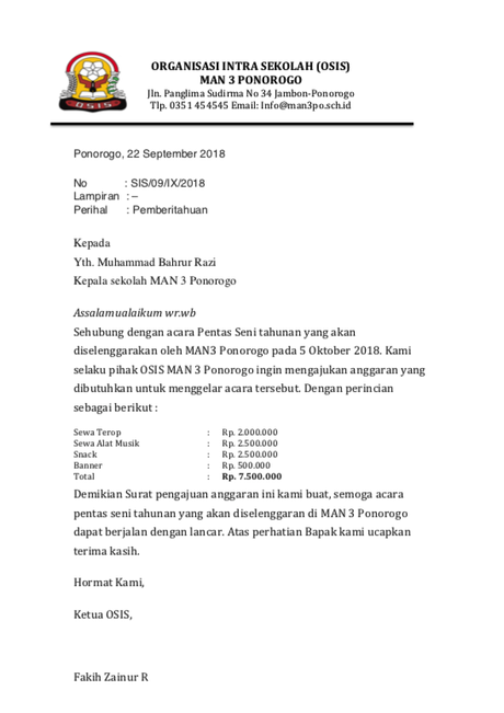 Detail Buatlah Surat Dinas Terkait Dengan Kegiatan Osis Nomer 55