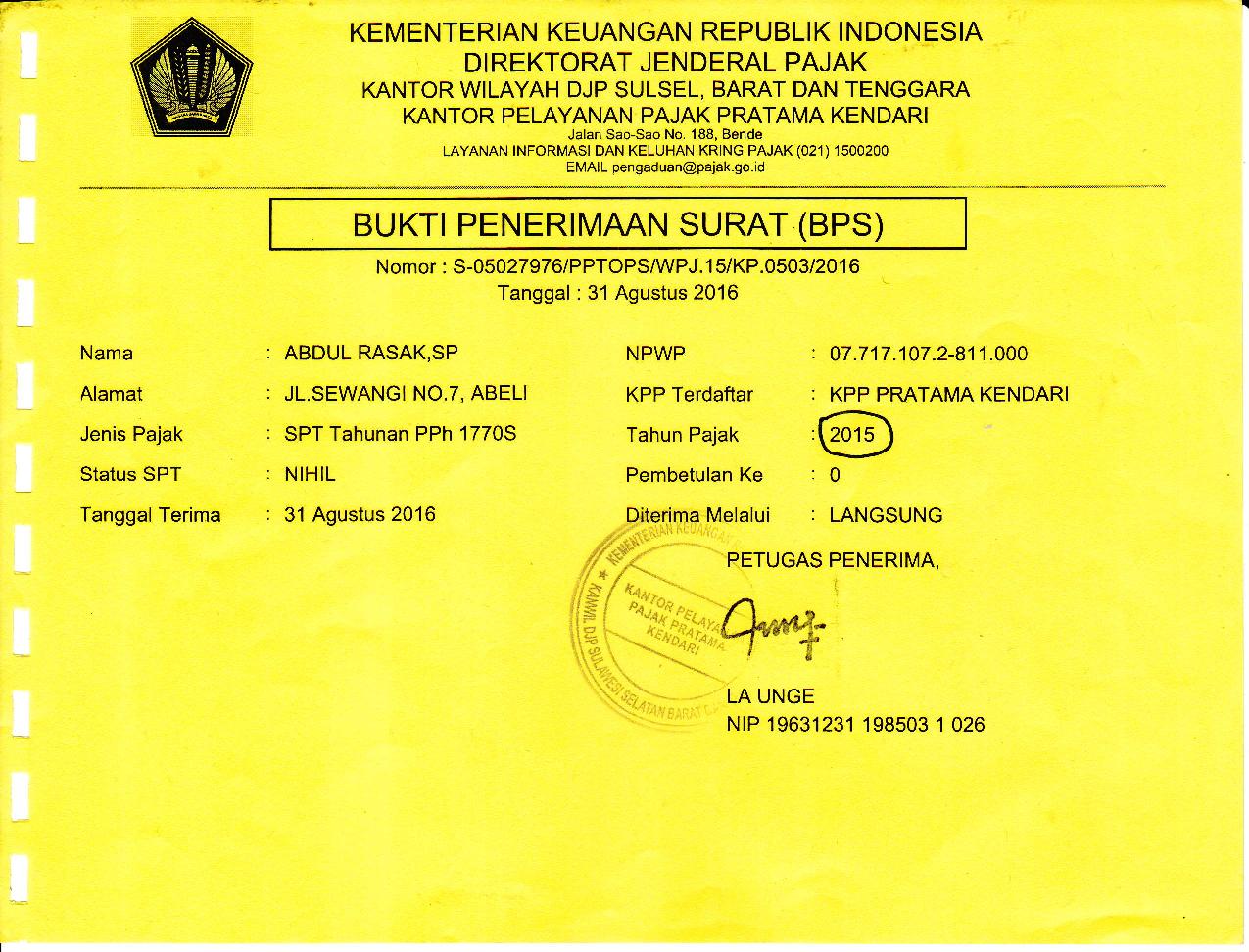 Bukti Penerimaan Surat Bps - KibrisPDR