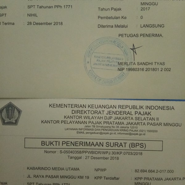 Detail Bukti Penerimaan Surat Bps Nomer 22