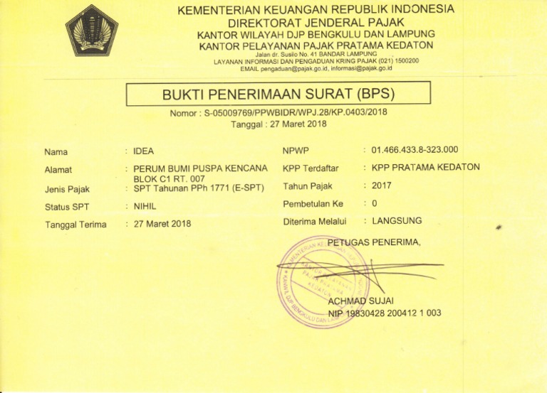 Detail Bukti Penerimaan Surat Bps Nomer 4