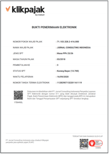 Detail Bukti Penerimaan Surat Pajak Nomer 42