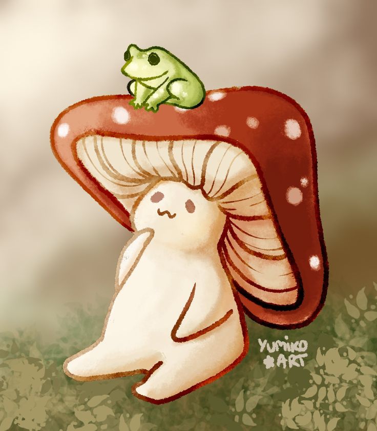 Detail Frog On Mushroom Drawing Cute Nomer 2
