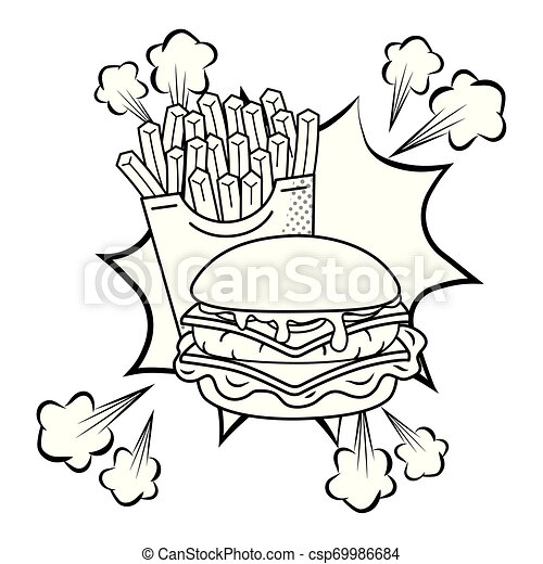 Detail Burger And Fries Clipart Black And White Nomer 11