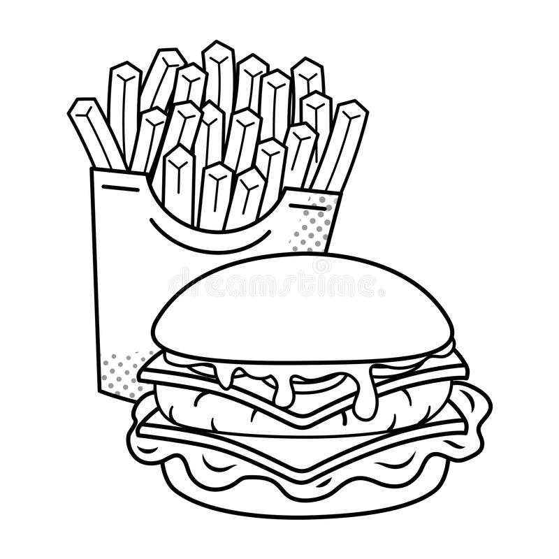 Detail Burger And Fries Clipart Black And White Nomer 3