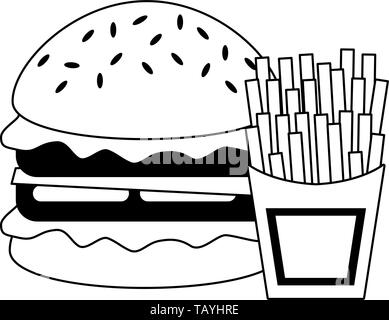 Detail Burger And Fries Clipart Black And White Nomer 32