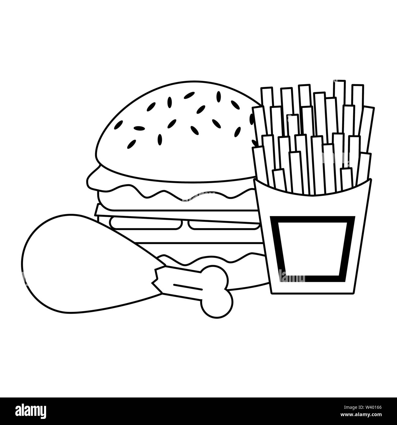 Detail Burger And Fries Clipart Black And White Nomer 5