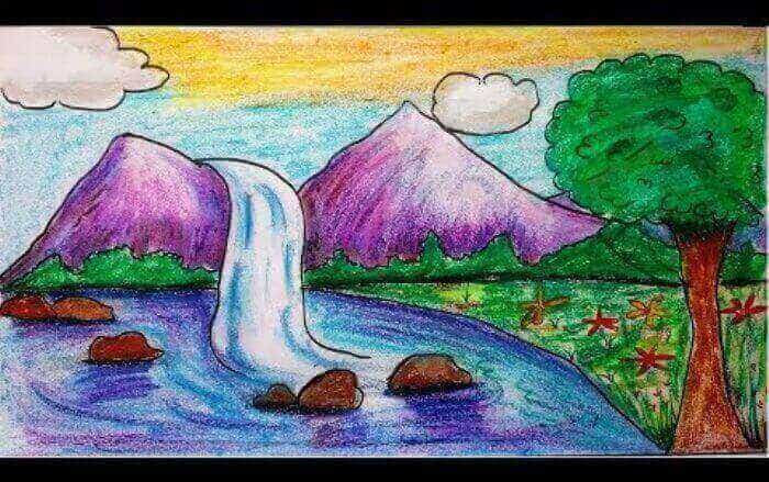 Detail Gambar Air Terjun Dengan Crayon Nomer 13