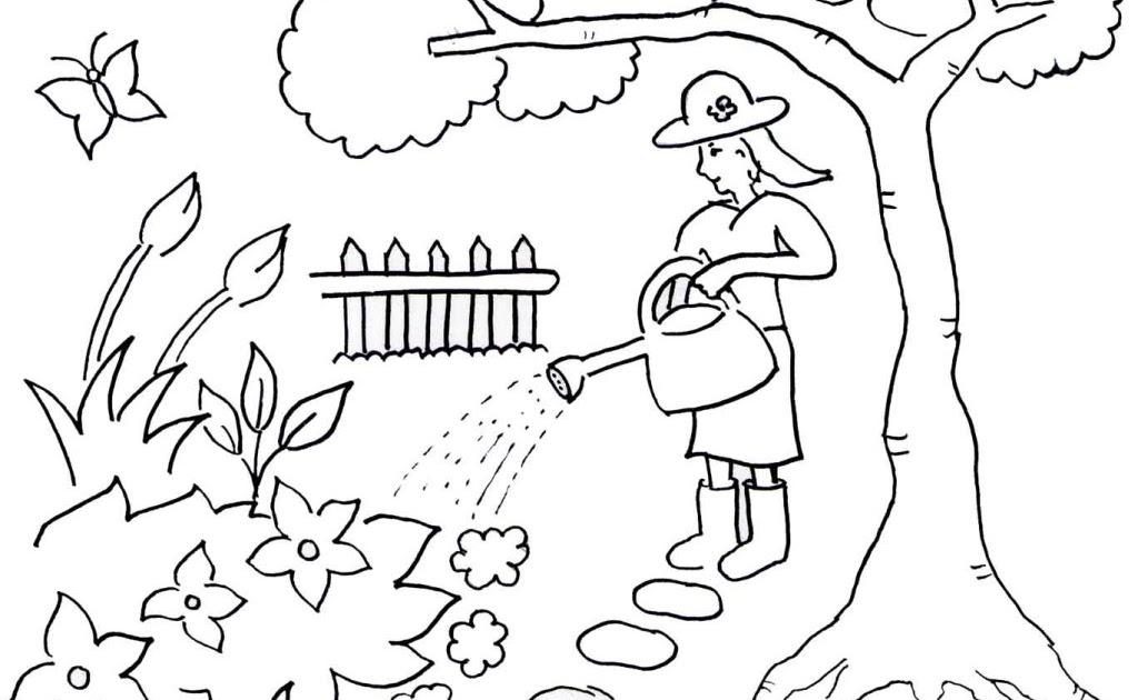 Detail Gambar Anak Menyiram Bunga Kartun Hitam Putih Nomer 8