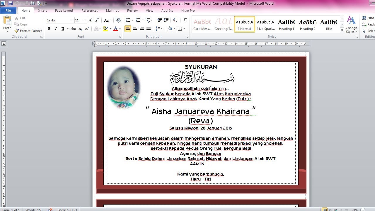 Detail Cara Membuat Undangan Aqiqah Di Word Nomer 5