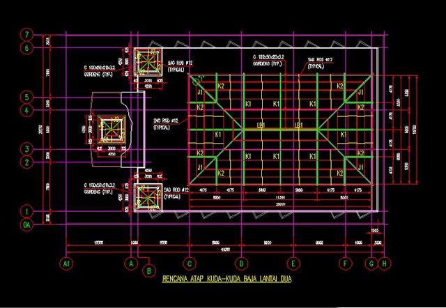 Detail Gambar Autocad Konstruksi Atap Joglo Dari Baja Berat Nomer 2