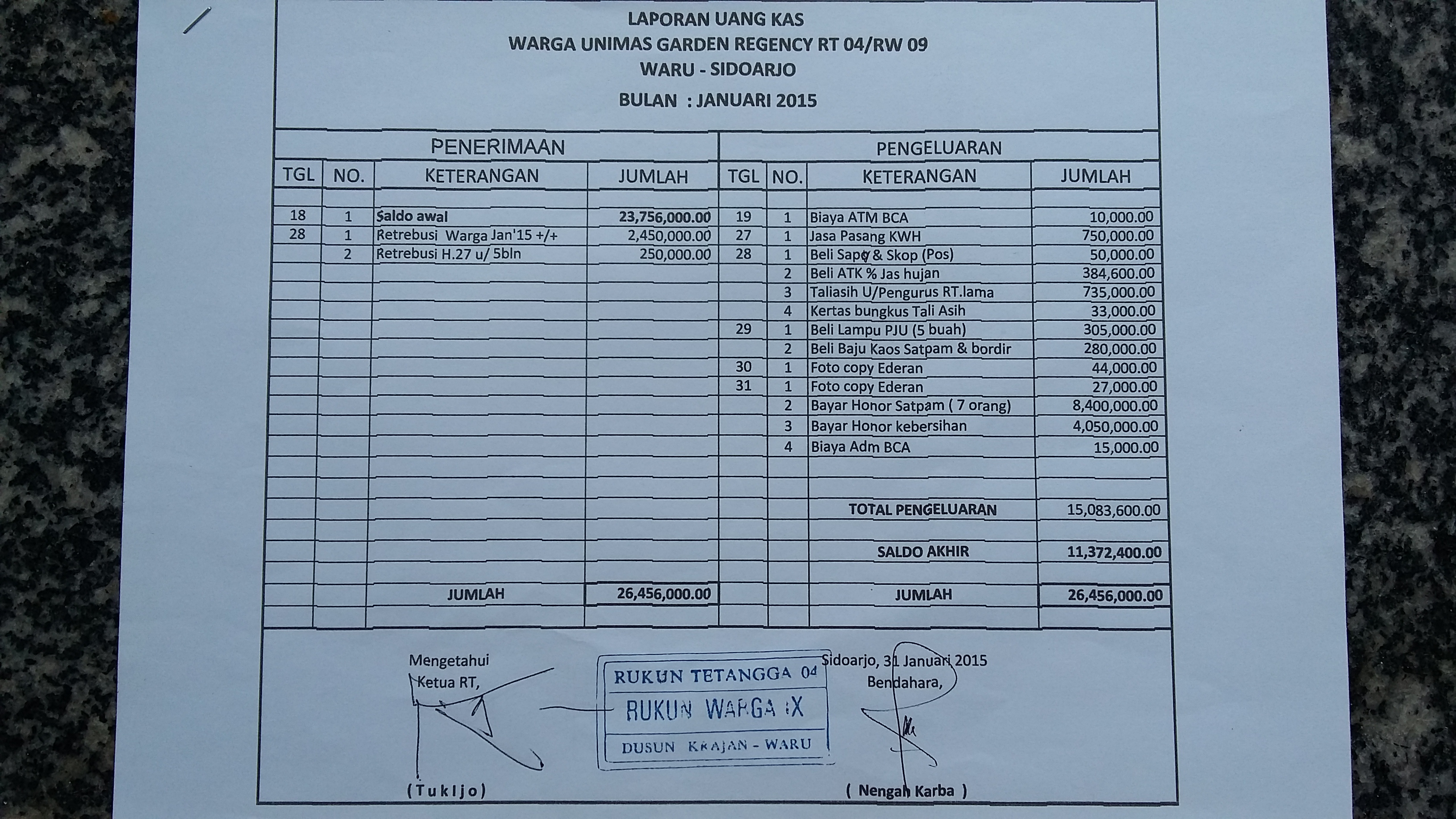 Detail Catatan Uang Kas Nomer 16