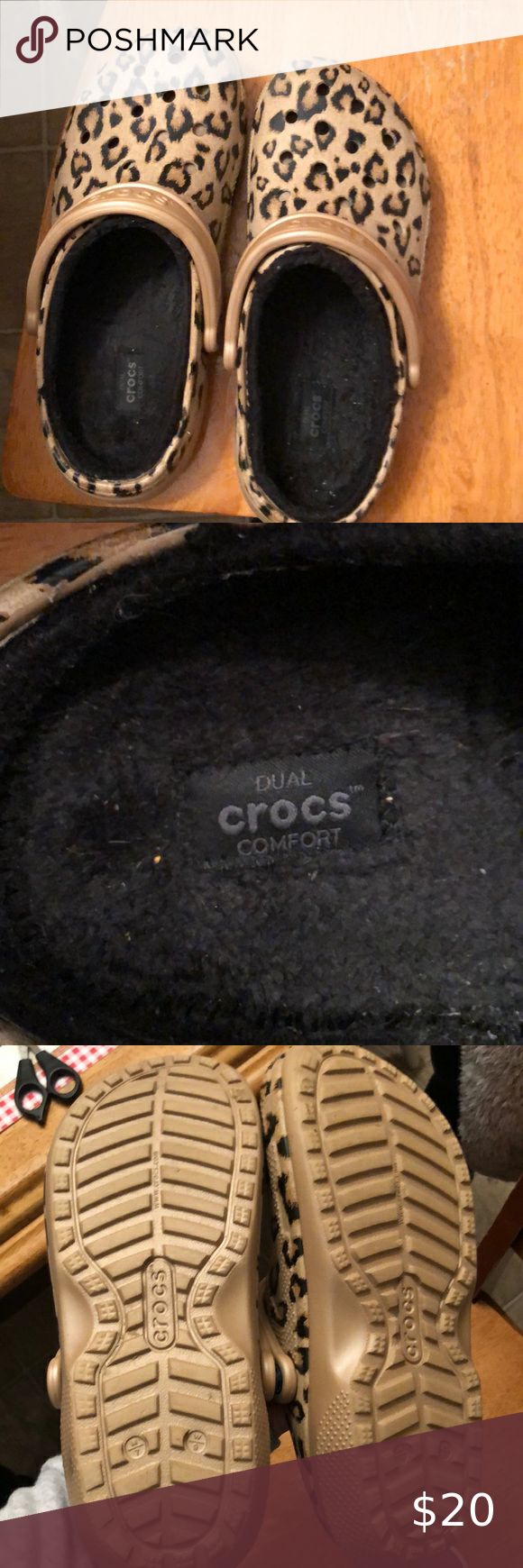 fuzzy cheetah print crocs