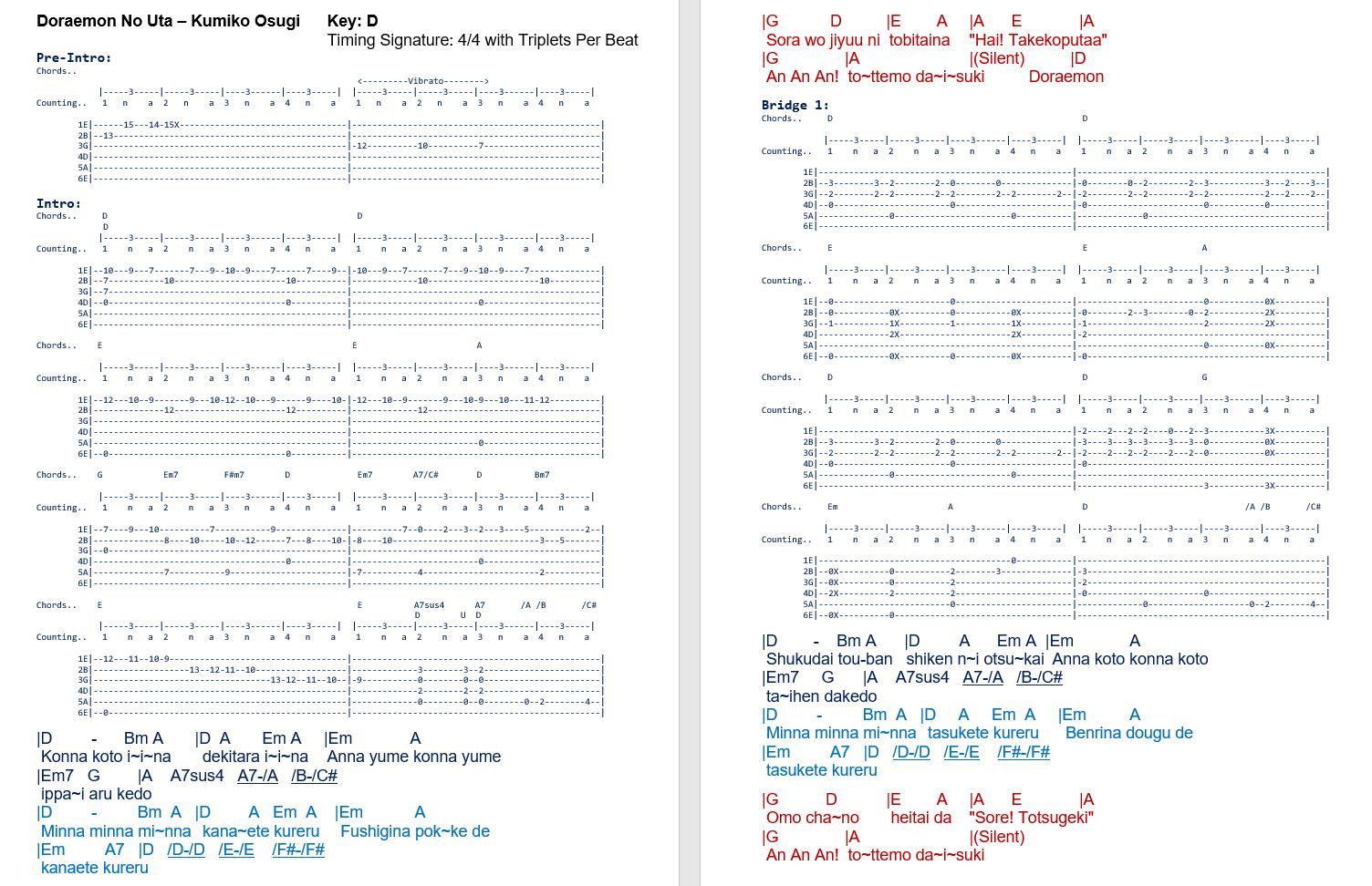 Detail Chord Doraemon Versi Jepang Nomer 3