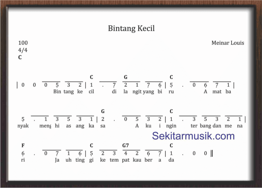 Detail Chord Gitar Bintang Kecil Nomer 9