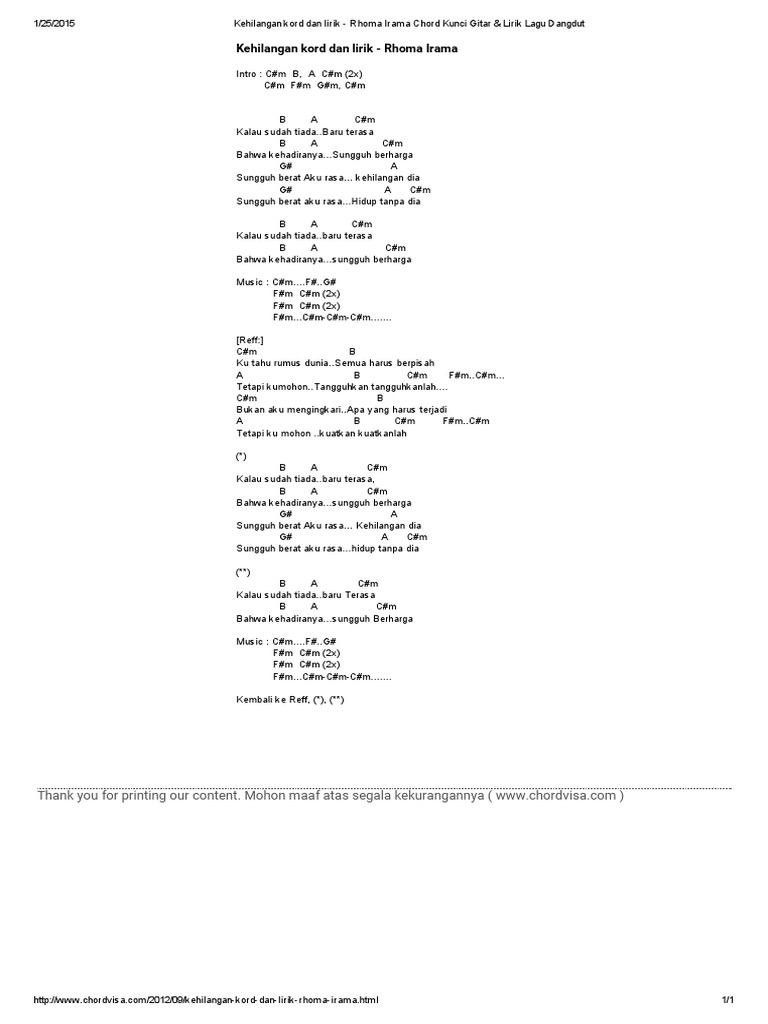 Detail Chord Rhoma Irama Ani Nomer 8