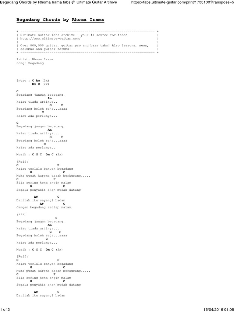 Detail Chord Rhoma Irama Begadang Nomer 34