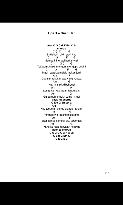 Detail Chord Tipe X Sakit Hati Nomer 2
