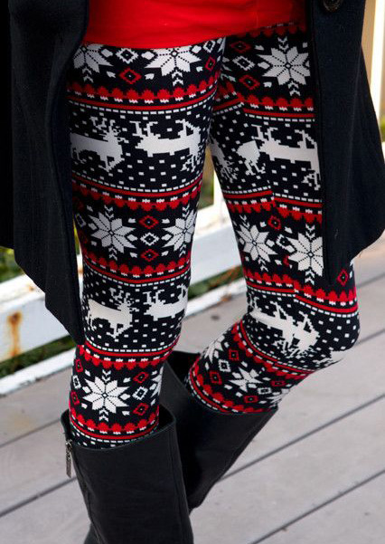 Detail Christmas Reindeer Arrow Printed Leggings Nomer 36