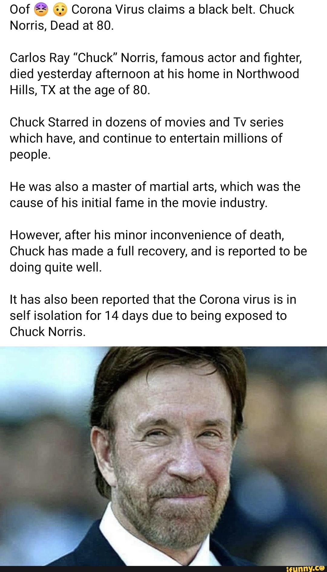 Detail Chuck Norris Coronavirus Meme Nomer 48